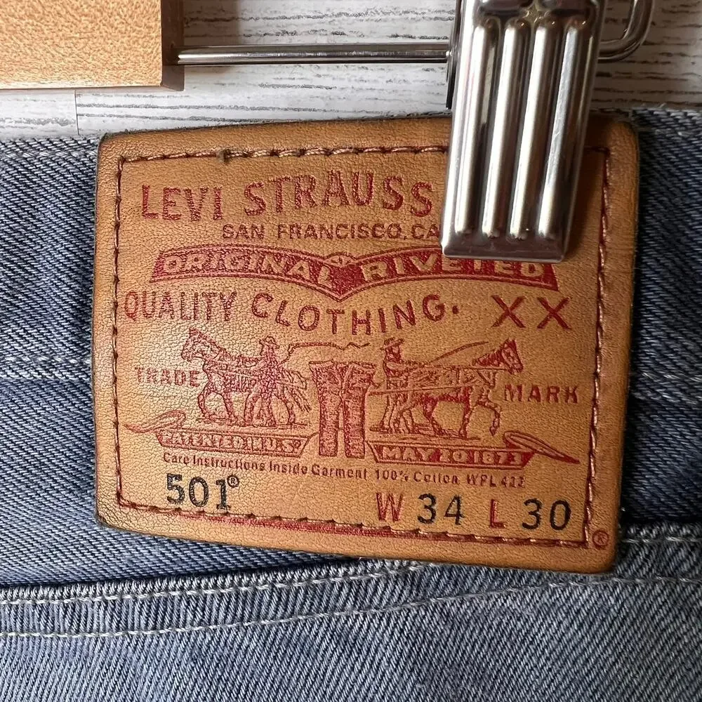 Levis Jeans Mens Size 34 X 30 Slate Blue Gray 501 Button Fly Straight Leg